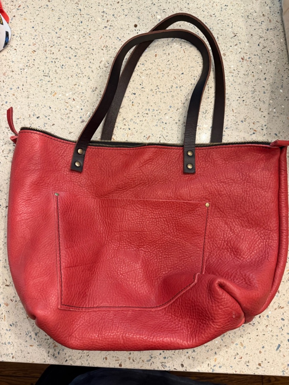 Portland Leather Coral Red Pebbled Leather Tote #21